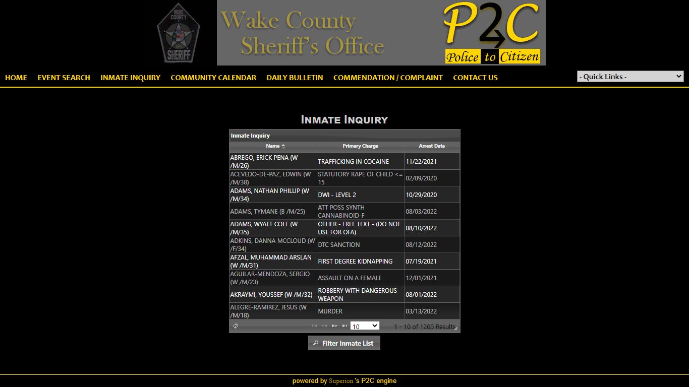 INMATE INQUIRY - Wake County Sheriff's Office P2C