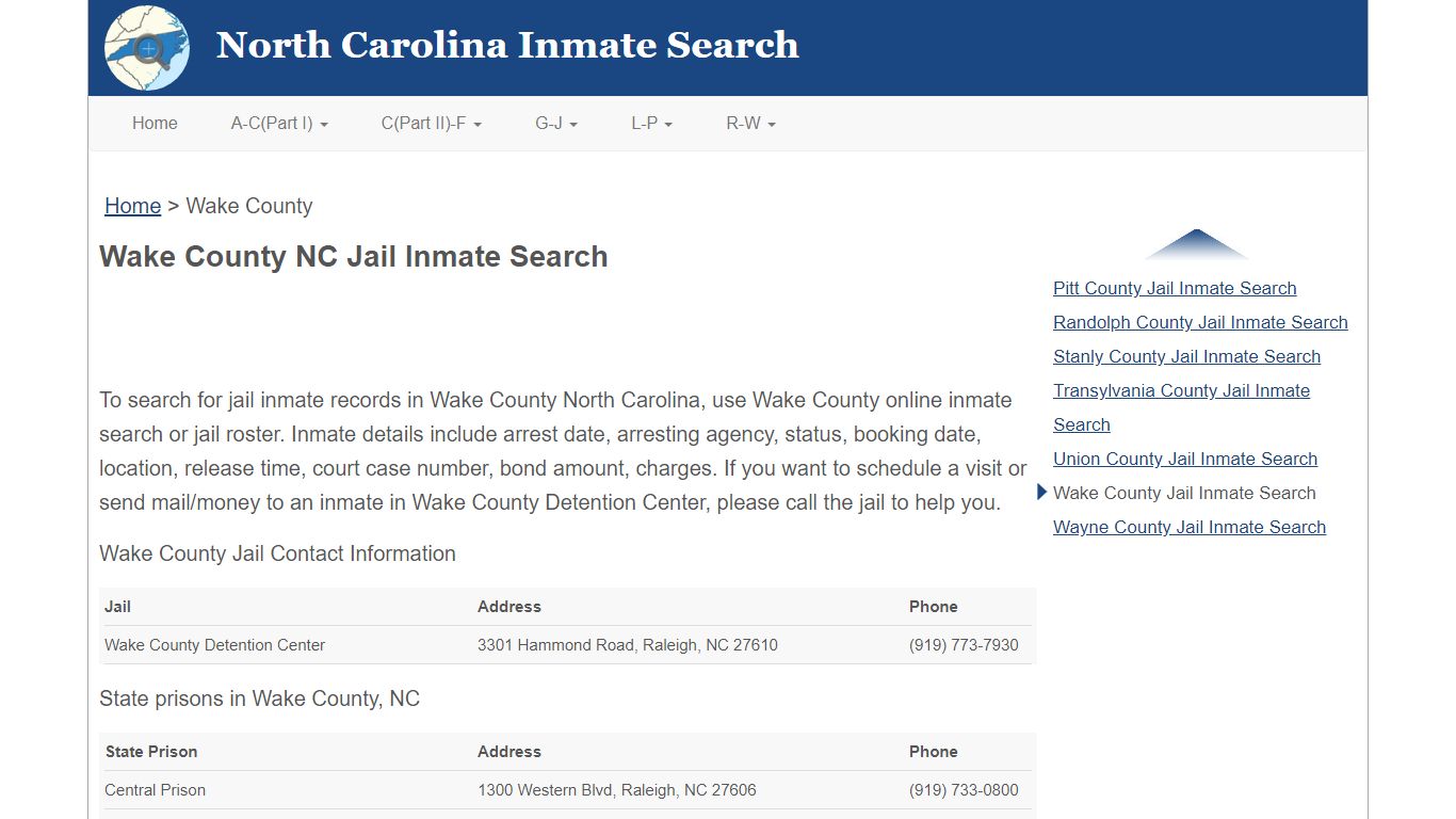 Wake County NC Jail Inmate Search